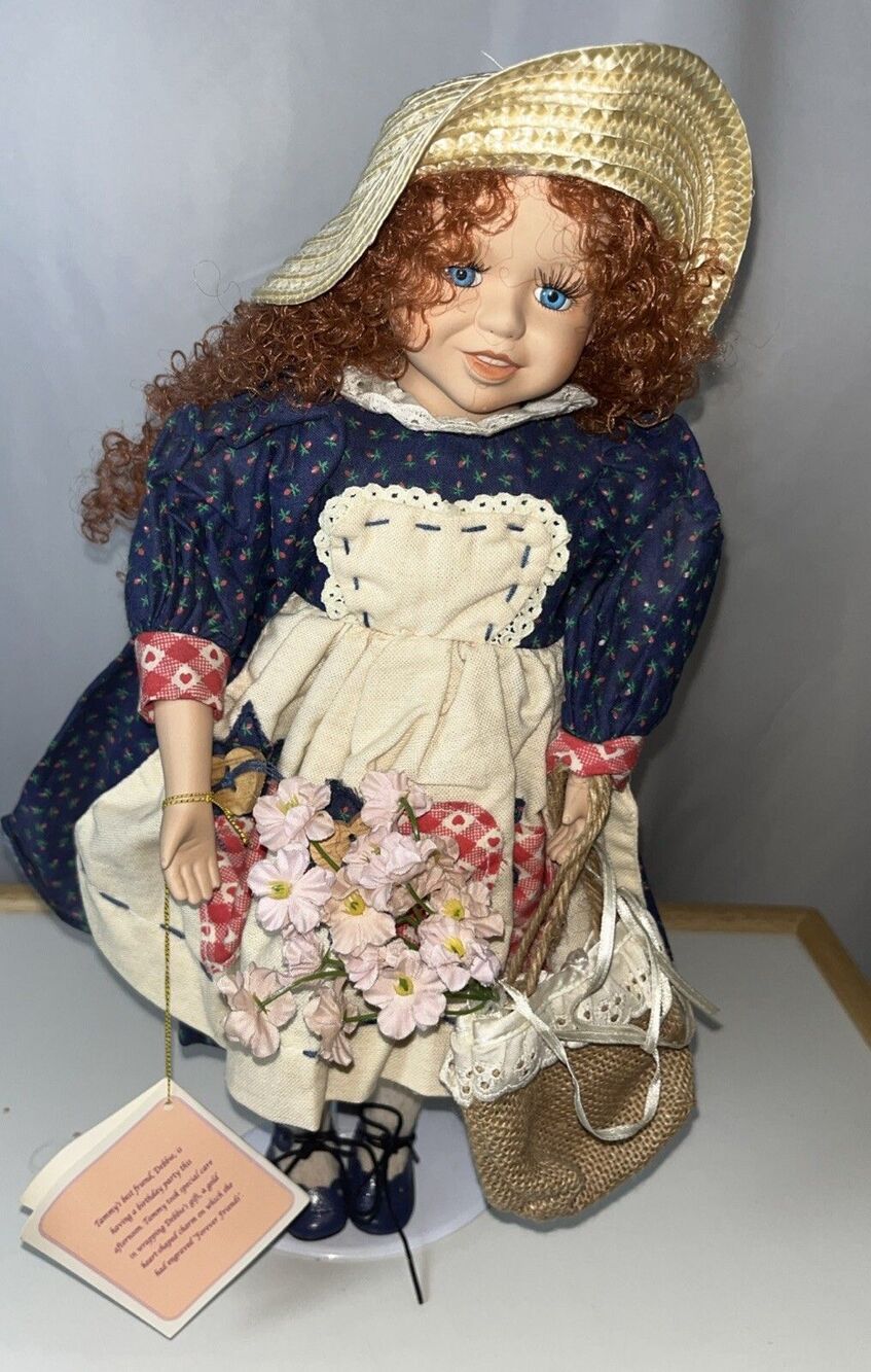 Tammy Porcelain Doll Red Curly Hair With Hat Country Western Vintage 16” Tall